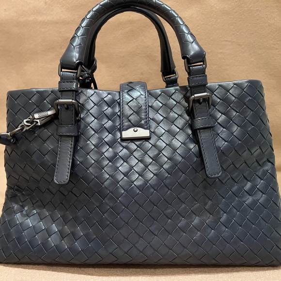 Bottega Veneta Navy Blue Intrecciato Leather Mini Roma Tote - Picture 3 of 7
